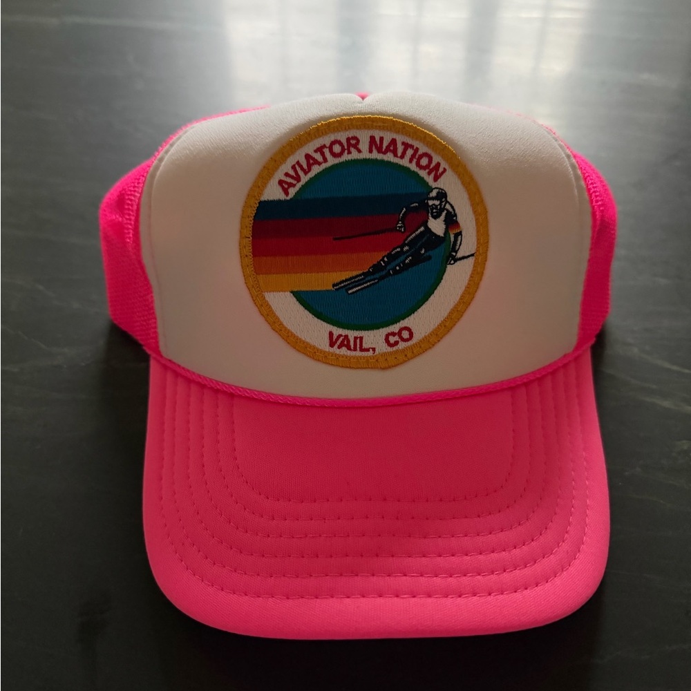 Aviator Nation Neon Pink and White Vail Trucker Hat